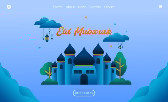 eid mubarak greeting concept with mosque illustration for web landing page template, banner, presentation, social, and print media. islamic eid fitr or adha flat design vector illustration