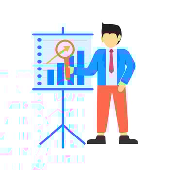 Businessman character making a presentation. Vector illustration. Flat design style