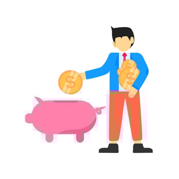 Businessman character saving. Vector illustration. Flat design style