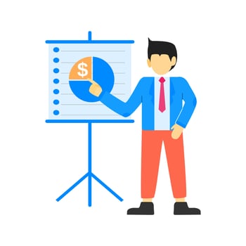 Businessman character making a presentation. Vector illustration. Flat design style