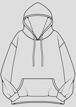 Hoodie oversized outline drawing vector, hoodie oversized in a sketch style, trainers template outline, vector Illustration