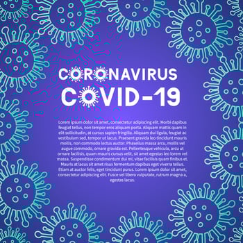 Coronavirus covid-19 pandemic background with copy space. Pathogen respiratory from Wuhan China. Novel Corona virus 2019-nCoV. Neon colors vector banner.