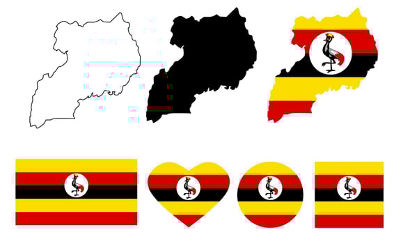 Republic of Uganda map flag icon set vector