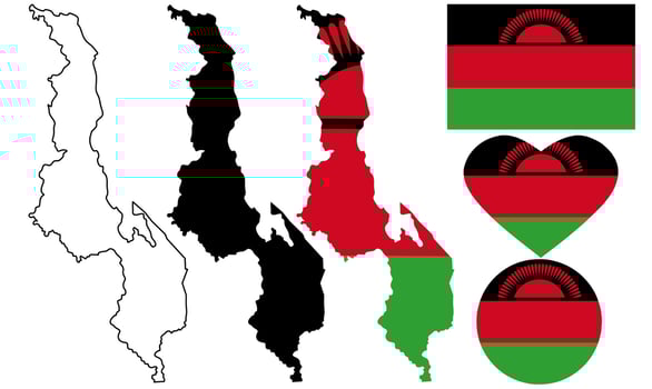 Republic of Malawi map flag icon set vector