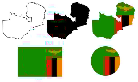 Republic of Zambia map flag icon set vector