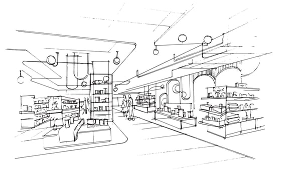 Area of general merchandise stores sketch drawing,Modern design,vector,2d illustration vector