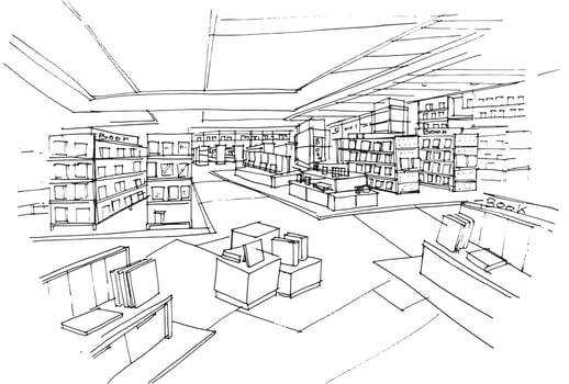book and stationery store sketch drawing,Modern design,vector,2d illustration vector