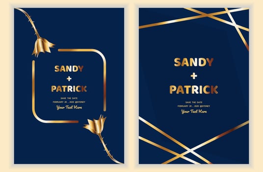 Greeting card design, wedding invitations, rsvp or template for writers competition diploma with golden frame and flower on a dark turquoise background vector