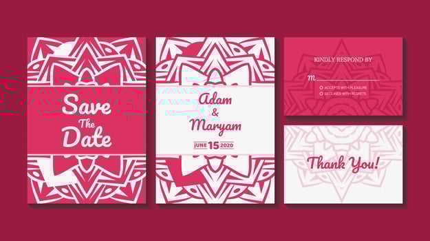 set cover content wedding invitation card with mandala, abstract frame background decoration ornament mockup greeting celebration rustic template vector illustration