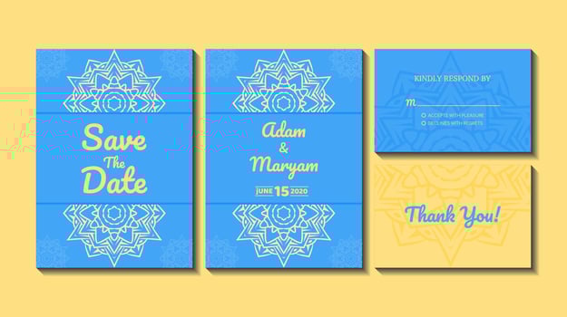 set cover content wedding invitation card with mandala, abstract frame background decoration ornament mockup greeting celebration rustic template vector illustration