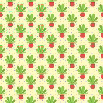 seamless pattern vector plants with red pot flat design style
