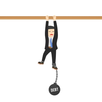 businessman hanging with debt burden design character on white background vector