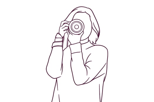 hand drawn female photographers taking photos illustration vector