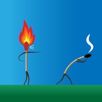 Matches, Concept of worried by stress, hotheaded, A match burning and catching on fire. Vector illustration.