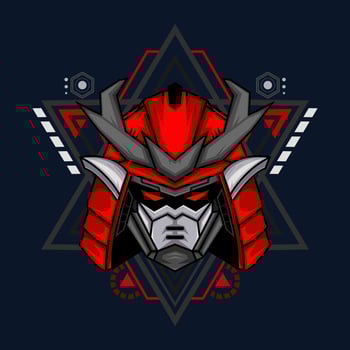 Illustration vector graphic of cyborg robot knight in the sacred geometry ornaments background, Perfect for T-Shirt Design, Sticker, Poster, Merchandise and E-sport logo