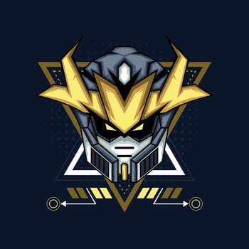 Illustration vector graphic of cyborg robot knight in the sacred geometry ornaments background, Perfect for T-Shirt Design, Sticker, Poster, Merchandise and E-sport logo