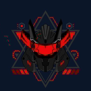 Illustration vector graphic of cyborg robot knight in the sacred geometry ornaments background, Perfect for T-Shirt Design, Sticker, Poster, Merchandise and E-sport logo