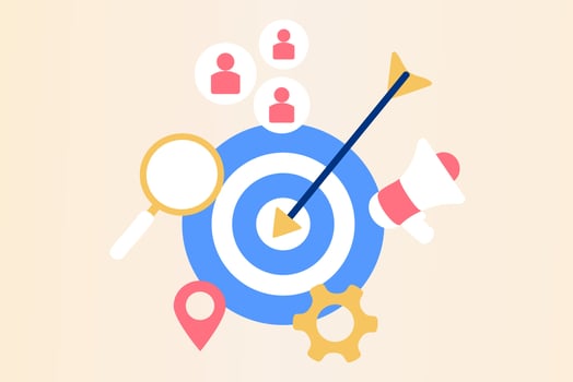 Market segmentation, adverts, target market, target group, target customer, audience outreach concept. Customer attraction campaign, accurate promo, advertising business. Flat web vector illustration.