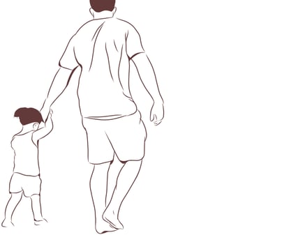 a father is holding a daughter with a line art style. vector
