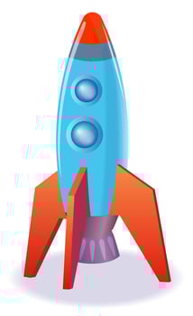 Rocket vector illustration isolated on a white background. Rocket standing on a ground, ready to start up.