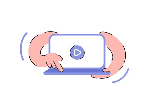 The hand is holding a laptop. Element for presentations, applications and sites. Trendy flat illustration. vector