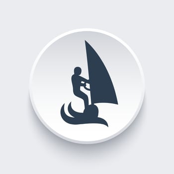 Windsurfing icon, windsurfer vector sign, man on surfboard with sail, vector illustration
