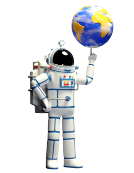 Spaceman and planet Earth. Astronaut in spacesuit twirls the planet earth on his finger. 3d illustration. 3d render. png