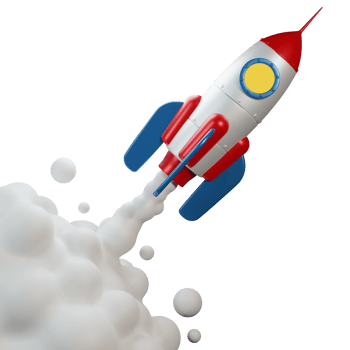 Rocket start with jet smoke - isolated template. Startup toy rocket launch. png