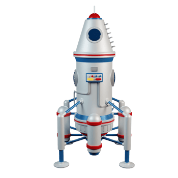 3d space landing module. 3d cartoon spaceship. 3d render. 3d illustration. png