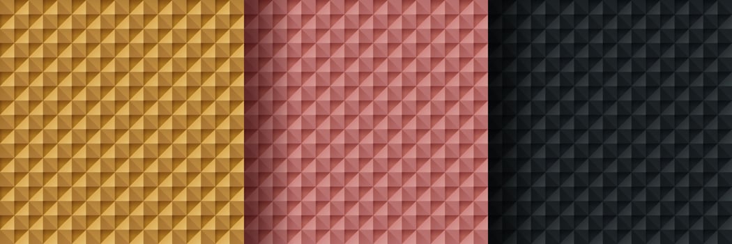 Set of golden, rose gold and black abstract geometric shape pattern, Luxury 3D triangles pattern background. Can use for cover, artwork, print ad, poster, web banner. Simple and minimal. Vector EPS10.