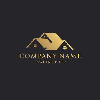 Home gold logo design template. black background. vector