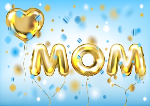 I Love Mom poster by foil balloons in blue air vector