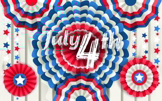 Independence Day poster with round paper fans for wall hanging decoration, red, blue and white. vector