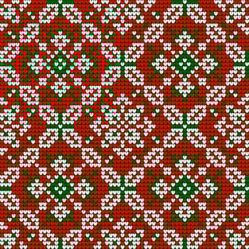 Grandma s knitting pattern in red-green-white colors for Christmas Ugly Sweater vector