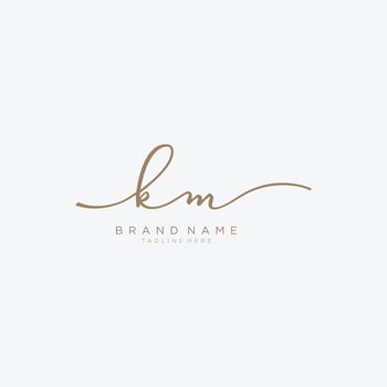Letter KM gold Initial handwriting design logo template. vector
