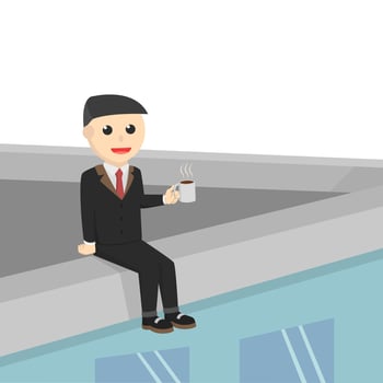 businessman drink coffee in rooftop of building vector