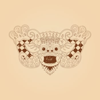 Balinese barong mask grunge texture vector illustration