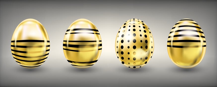 Easter shiny glance golden eggs with black stripes and crosses vector