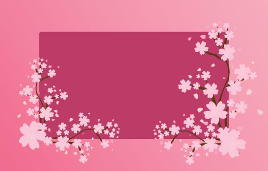 Empty square frame with sakura decoration, spring background illustration vector, pink Japanese flower. vector