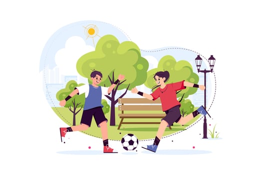 Children playing football at the park vector
