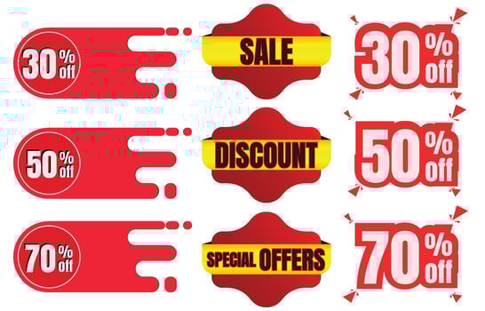 Set of collection sale banners, red discount labels and modern website special offers tag on white background, online sales promotion illustration vector. vector