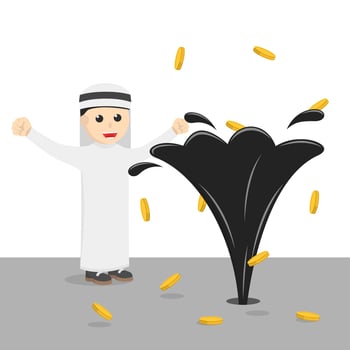 businessman arabian happy oil and money design character on white background vector
