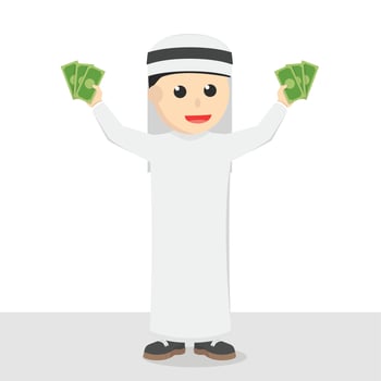 businessman arabian hold money in two hand design character on white background vector