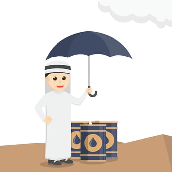 businessman arabian protect his oil design character on white background vector