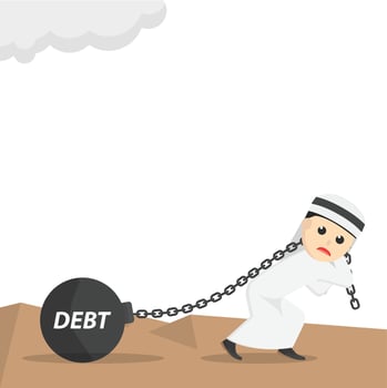 businessman arabian pulling debt ball design character on white background vector
