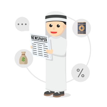 businessman arabian reading newspaper design character on white background vector