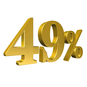 49 Percent Gold Number Forty Nine 3D Rendering png