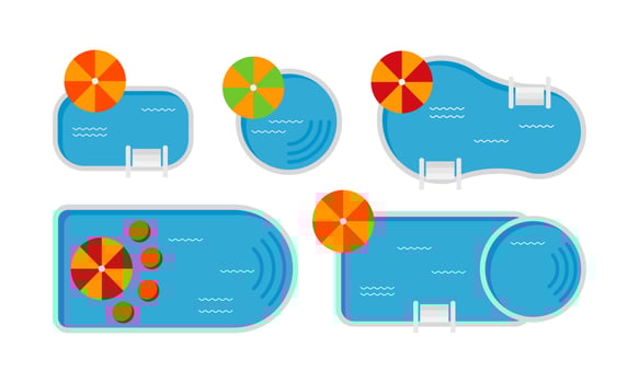Set of colorful swimming pools isolated on white. Vector illustration