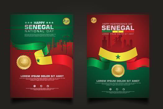 set poster promotions Senegal happy Republic Day background template. vector