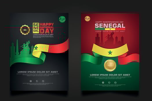 set poster promotions Senegal happy Republic Day background template. vector